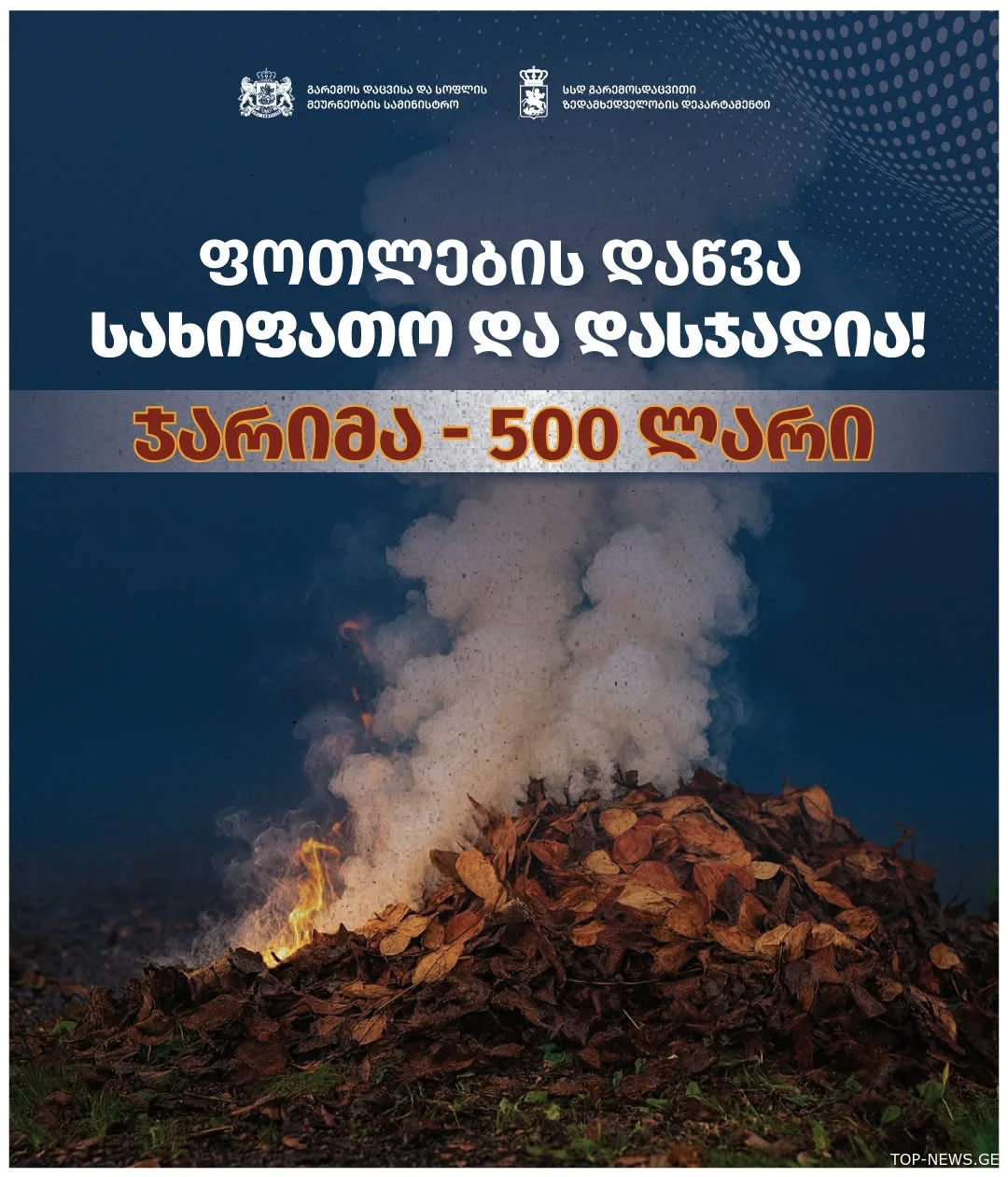 საკარმიდამო ეზოში ფოთლების დაწვა 500 ლარით ჯარიმდება