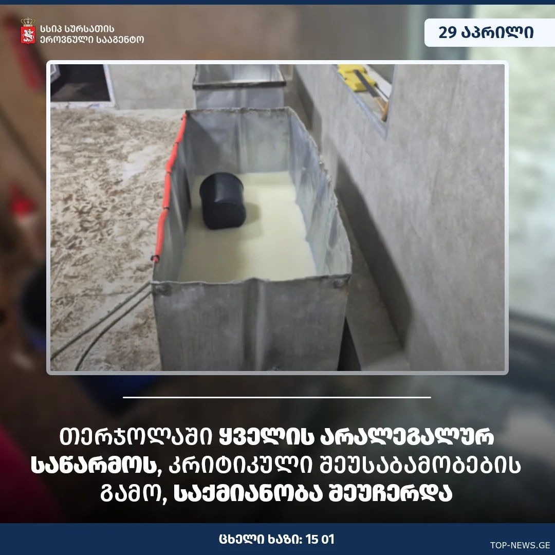 თერჯოლის სოფელში ყველის საწარმოს საქმიანობა შეუჩერეს